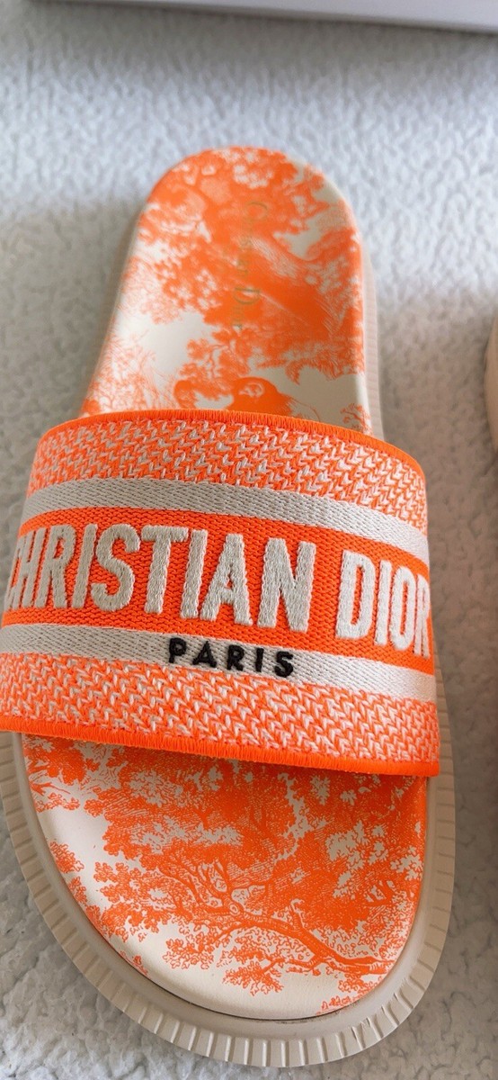 Christian Dior Dway Slides Sandals Fluo Toile de Jouy Embroidered