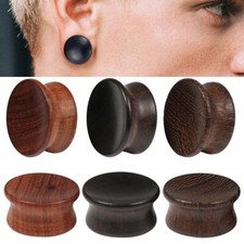 Pair Natural Wood Ear Gauge Plugs Double Flared Concave Wooden Ear Tunnels Plugs