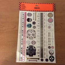 Claire's Metallic Skeleton Skulls Temporary Tattoos in Silver Pink Blue Gold NEW