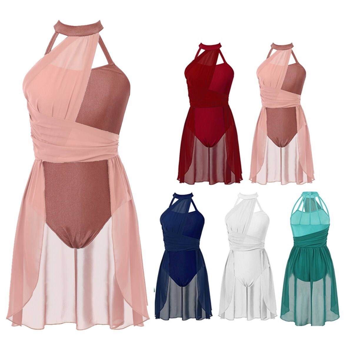 DPois Damen Ballettanzug Mit Chiffon-Rock - Ärmelloses Trikot Für Tanz & Ballett