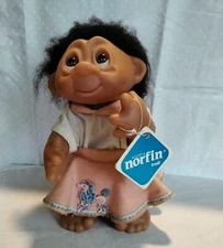 Norfin Troll Doll Angel # 604 on Foot 9 Inches Tall Pink Poodle Skirt Vintage