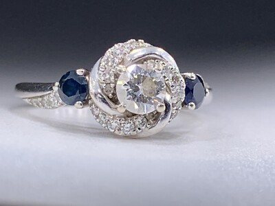 $2799 Vera Wang Love 14k White Gold Diamond Sapphire Swirl Engagement Ring 7.5