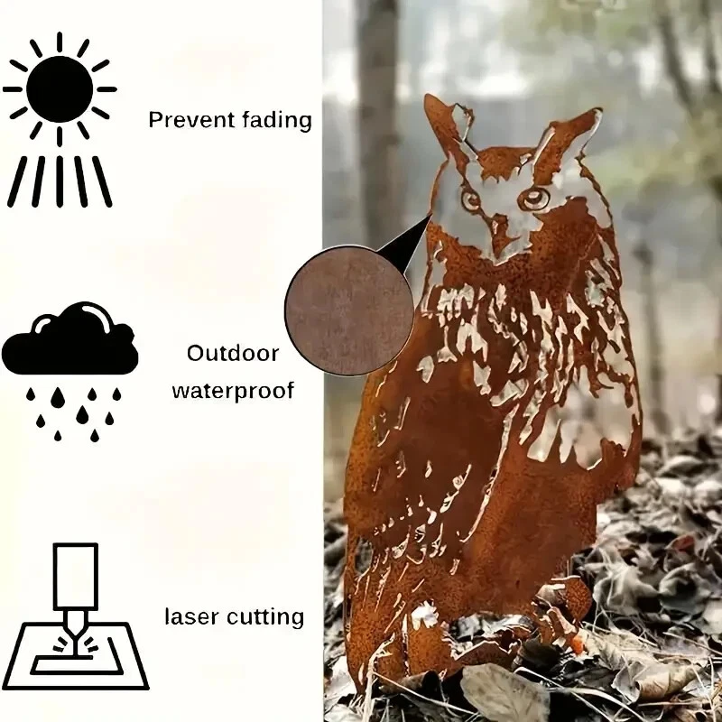 Rostige Eule Deko Edelrost Metall Vogel Stecker Gartendeko Rostoptik Premium - Bild 2 von 4