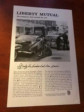 1961 VINTAGE 6.5x10 PRINT AD LIBERTY MUTUAL Insurance CAR ACCIDENT LADY ON CURB