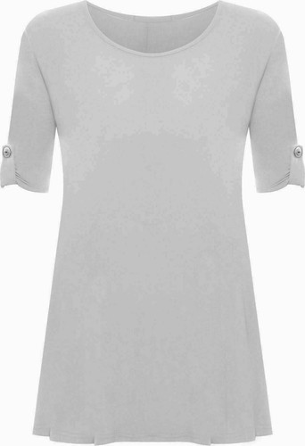 Women Short Turn Up Sleeves Plus Sizes Button Ladies Flared Swing Dress Long Top - Picture 4 of 18