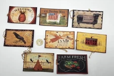 8~Primitive~Handmade~Farmhouse~Linen Cardstock~Crow~Gift~Hang~Tags