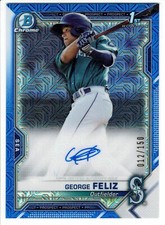 2021 Bowman Chrome 1st George Feliz Blue Mojo /150 Auto Seattle Mariners NR-MT