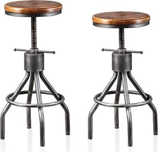 Set of 2 Industrial Bar Stool-Vintage Counter Dining Chair