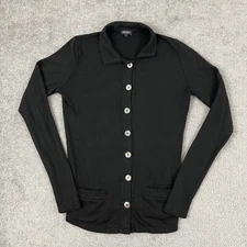 Bleusalt Cardigan Shirt Women Size 1 Fitted Black MOP Collared Button Up Pockets