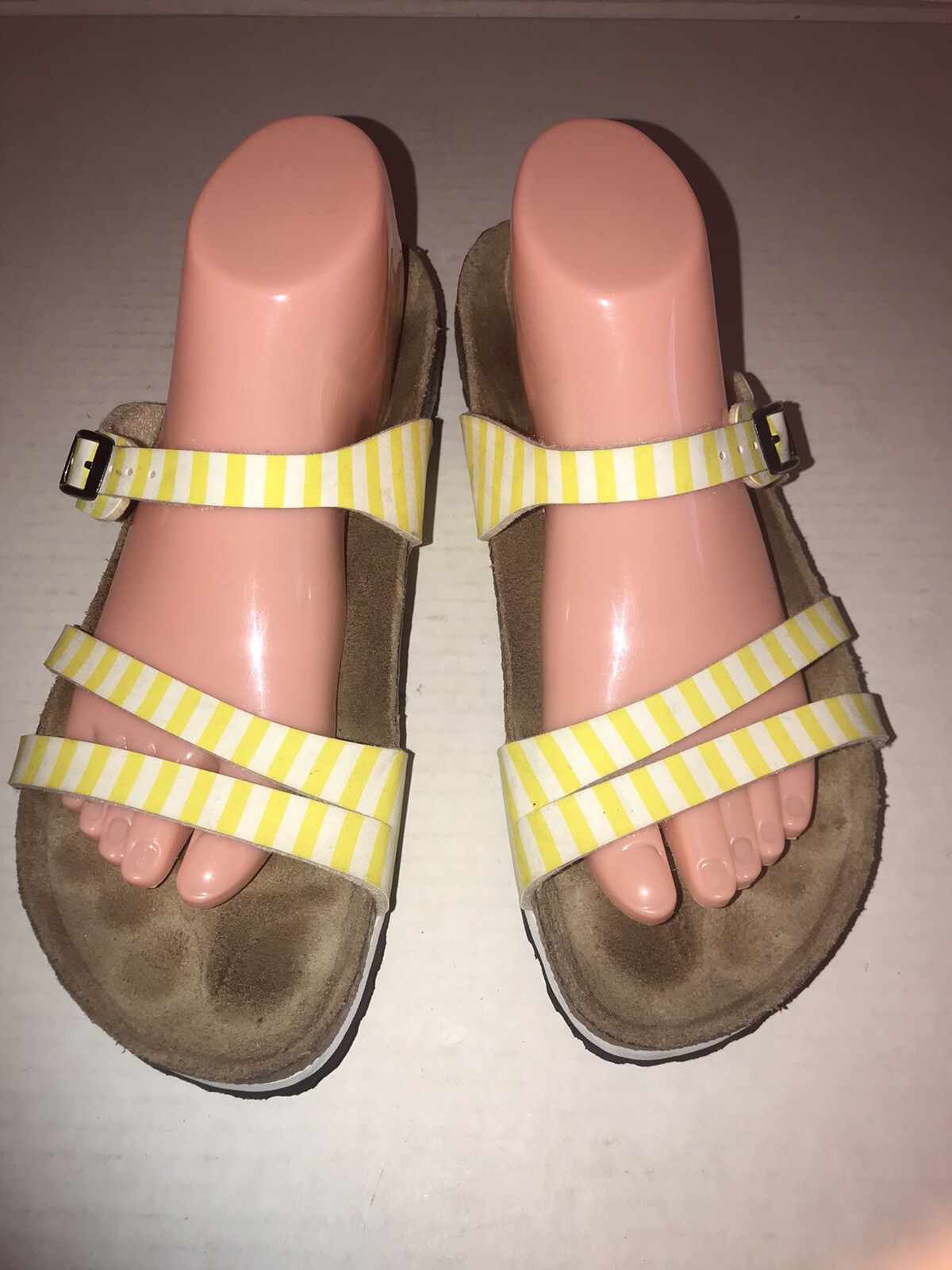 White Striped Birkenstock Birkis Sz 