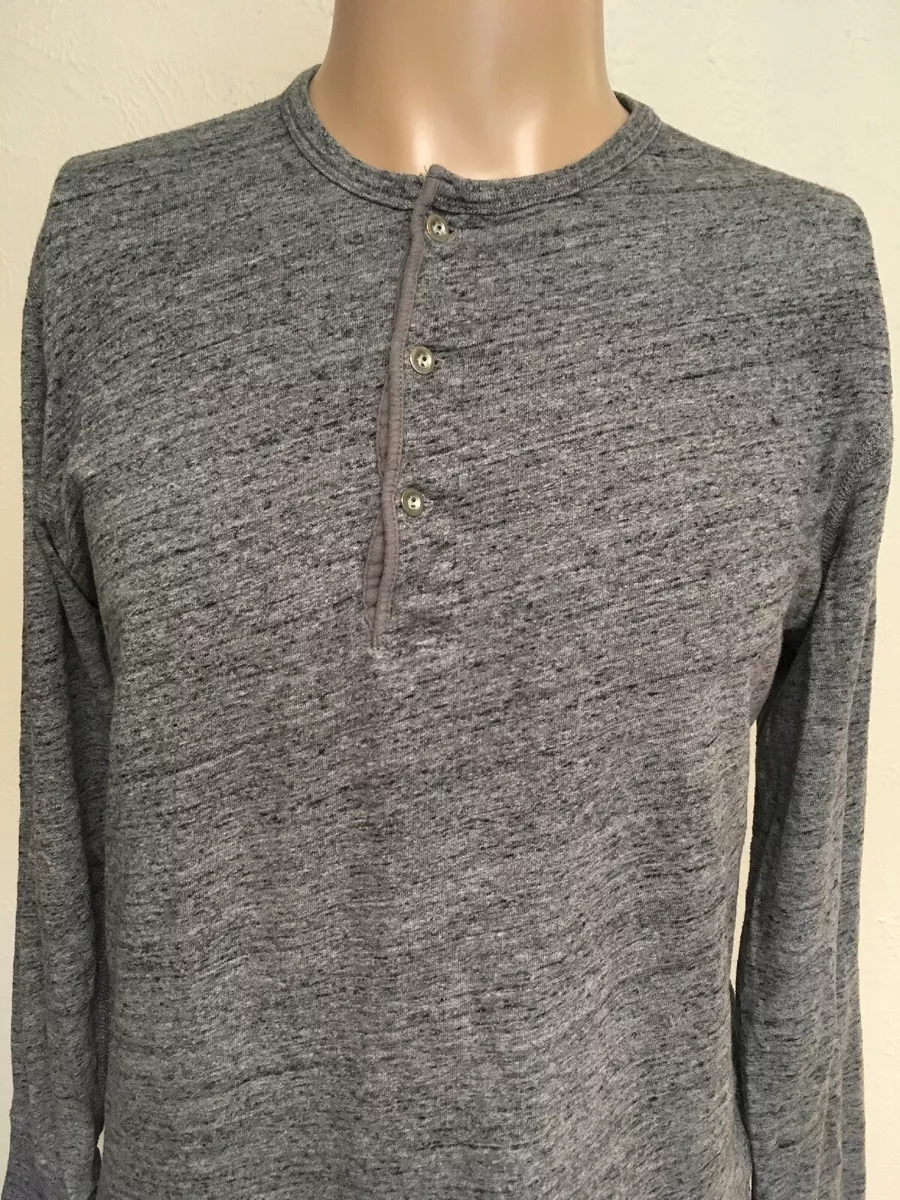 J CREW LONG SLEEVE KNIT HENLEY SHIRT Heather Gray METAL BUTTONS M