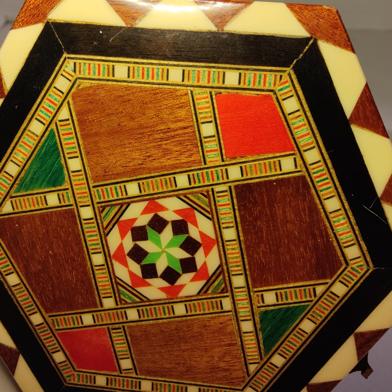 Marquetry Wood Inlay Hinged Boxes 2 Hexagon Made In Spain Rectangle Unmarked 