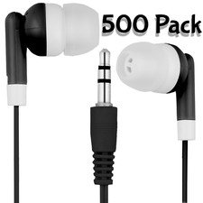 Bulk Wholesale Lot of 500 Black/White 3.5mm Earbuds - Individually Bagged