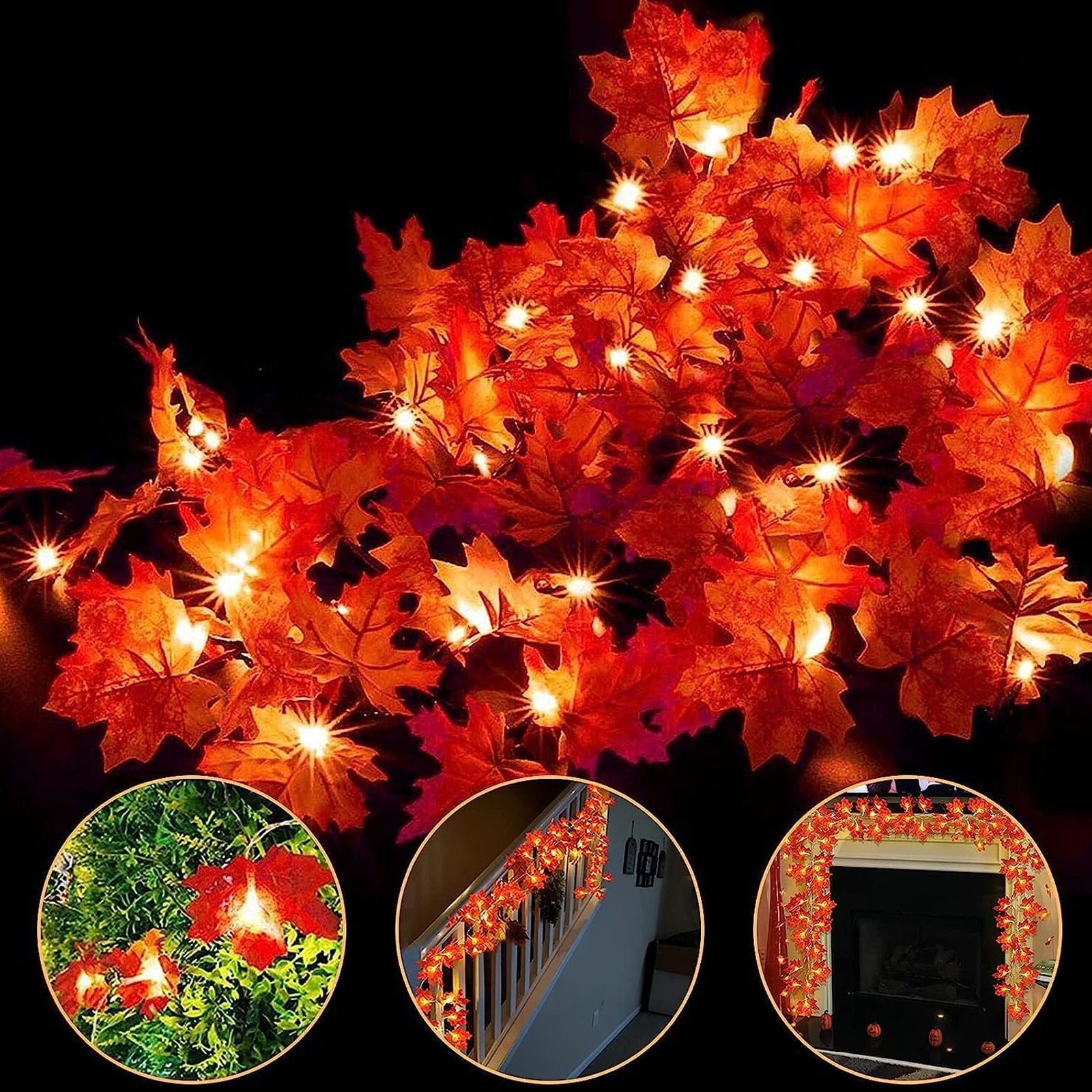 3 Pack Thanksgiving Lights Decorations for Home Enlarged Maple Leaf Waterproof