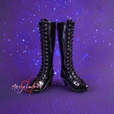 Shoes High Heeled Boots Dense Shoelace Pointed Toe Bright Black for 1/3 BJD Doll