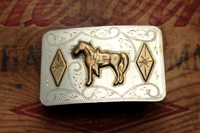 1960s Don Ricardo Western Saddle Horse vintage nickel silver buckle Vintage Ricardo Nickel Silver Cowboy Cowgirl Horse & Saddle  main image 3