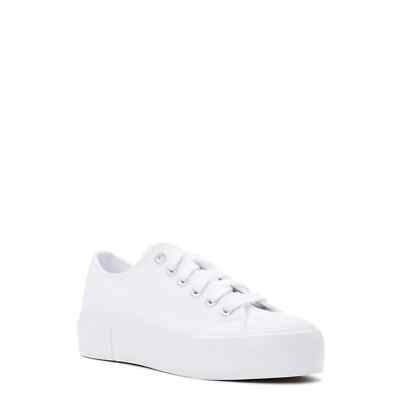 No Boundaries Women's Platform Lace Up Canvas Sneakers, White Size 7