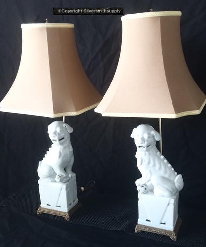 Blanc de Chine Porcelain Lamp Pair Vintage Port 68 Foo Dog 29 inches tall - Picture 3 of 9