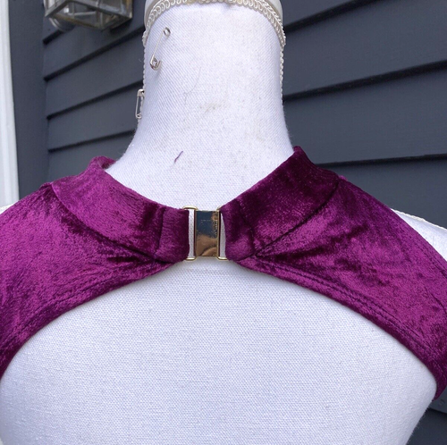 Traje de baño vintage años 70 Gottex mujer traje de baño púrpura triturado terciopelo sujetador cuello alto talla 16 - Imagen 4 de 10