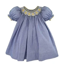 Petit Ami Navy Yellow Sunflower Smocked Bishop Dress Set  24 Months