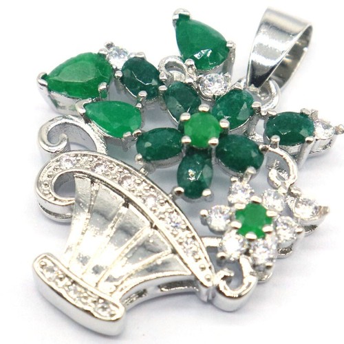 Highly Recommend Big Size Real Green Emerald CZ Women Silver Pendant - Imagen 2 de 2