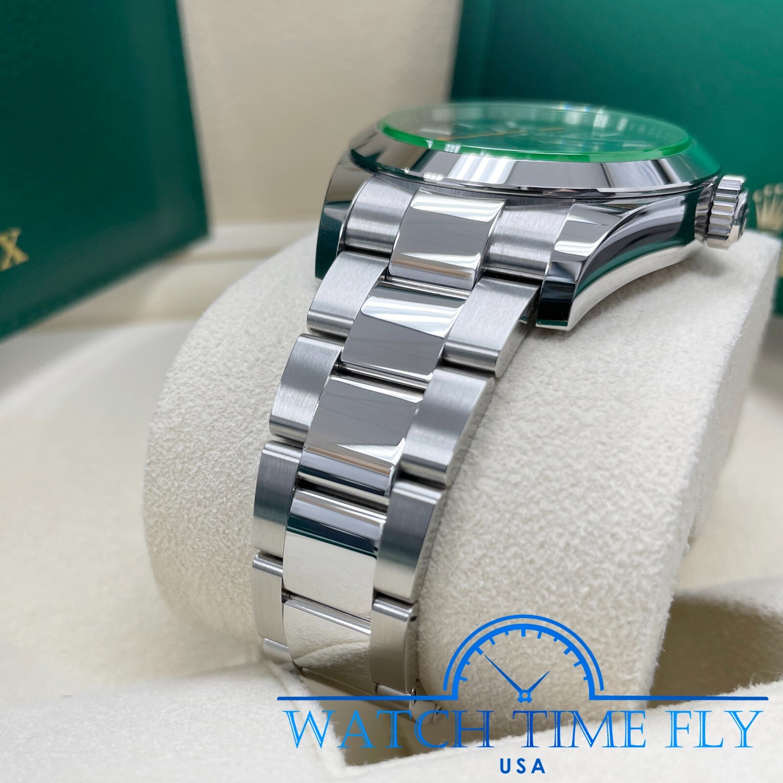 Rolex 116400GV Milgauss 40mm Stainless Steel Watch Blue Dial With Green Crystal image 8
