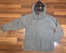 VIntage WOOLRICH Large L Field Chore Coat Zip Snap Jacket Grey Gray Wool Lining