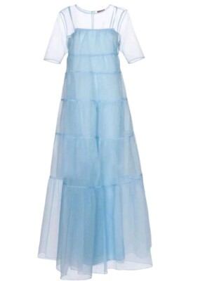 STAUD M Medium Hyacinth Womens Dress French Blue Organza Tiered Maxi Long  $495 | eBay