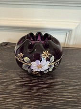 Fenton Hand Painted Royal Purple Rose Bowl Vase - Bill Fenton Artist Signed
