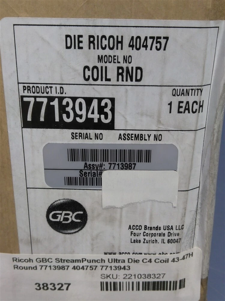 Ricoh GBC StreamPunch Ultra Die C4 Coil 43-47H Round 7713987 