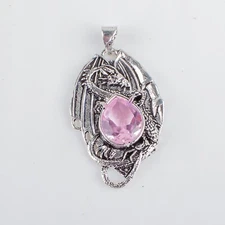 925 Sterling Silver Pear Morganite Gemstone Birthday Wife Boho Pendant Jewelry