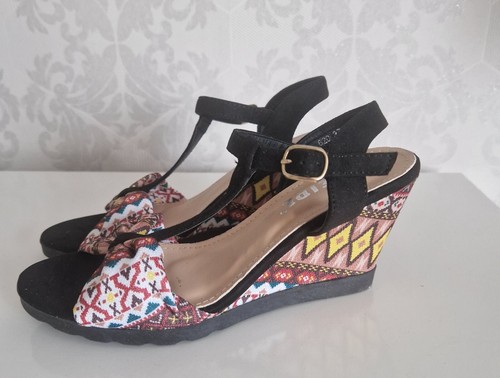 NEW women shoes mid heel wedge size 7 sandals espadriles black - Picture 6 of 6