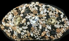 New Gold With Multi Color Amber Black  Clear Cluster Crystal Luxury Evening Bag