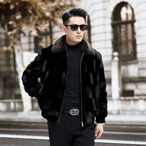 Herren Nerzimitat Mantel Pelz warm Winter plus Samt verdicktes Revers Arbeitsjacke - Bild 7 von 7