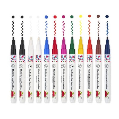 Paint Pens, Set of 12 Multi-Surface Fine Tip Paint Pens, Perfect for Indoor a...