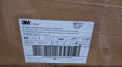 New Case of 440 3M Aura N95 1870+ Respirator and Surgical Face Masks, Exp. 11/25