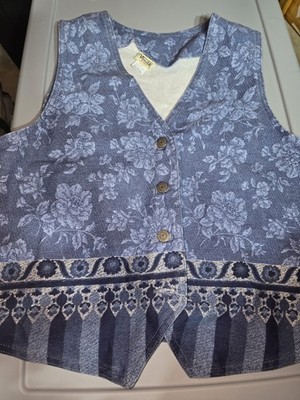 Vivaldi Jeanswear Floral Blue Vest Women's Size Medium
