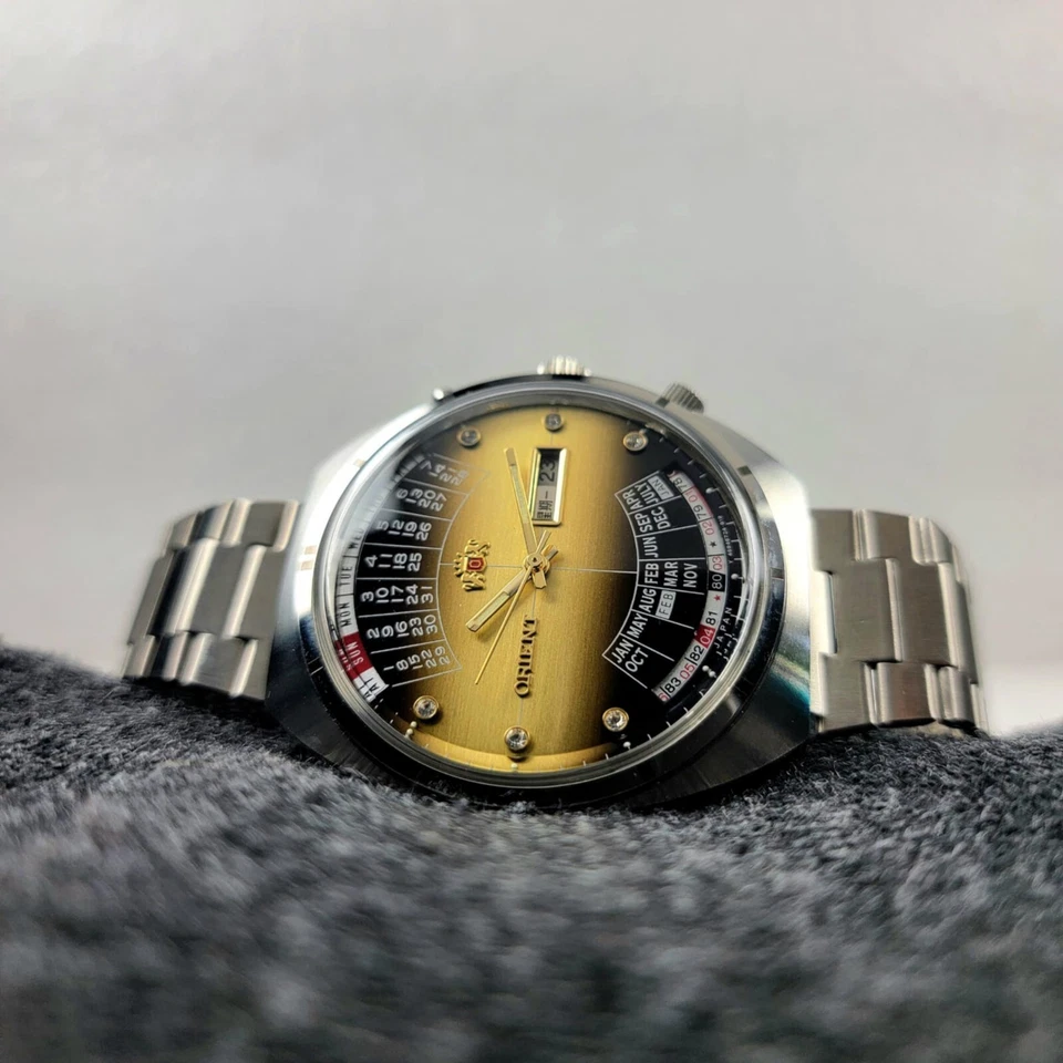 RELOJ MOV'T JAPONÉS MARRÓN CALENDARIO MULTIANUAL ORIENT COLLEGE VINTAGE Foto 2 de 4