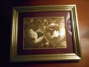 RARE!  "John Speed" 1651 Replica MAP Hemisph.Gold Foil "Decorel Beaux/Fine Arts"