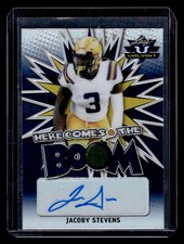 2021 Leaf Valiant #HCB-JS1 Jacoby Stevens Here Comes The Boom Navy Blue #/35