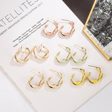Twisted Gold Hoop Earrings Enamel Pastel Chunky C-Shape Studs 20mm Jewellery Gif