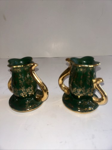 Vtg mint condition candle holders. 24K gold. Dark green. Beautiful! - 第 4/6 張圖片
