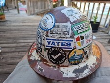 MSA Full Brim Brown Resin Hard Hat Ratchet Adjustable Suspension. Outer Decals.