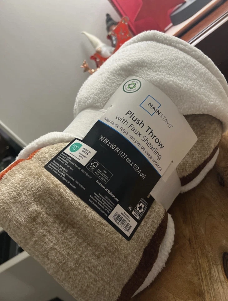 Printed Velvet Plush & Faux Shearling Soft Throw Blanket,, Brown Stripe 50x60 - Image 2 of 4