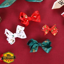 3 Inch Christmas Hair Bows Girls Alligator Clips Grosgrain Ribbon White Gold