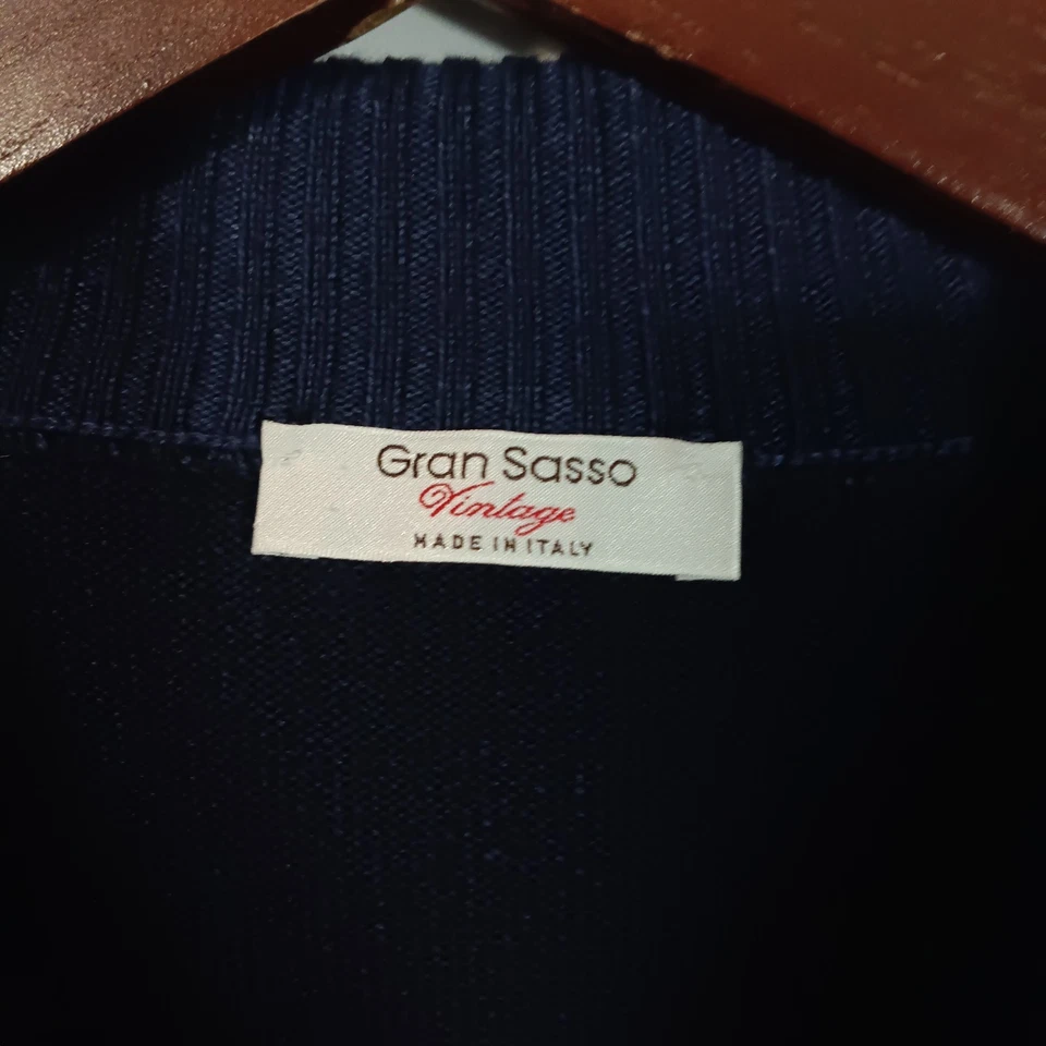 Gran Sasso Sz EU 52 US L Dark Blue Long Sleeve Cardigan 100% Wool Made In Italy - Image 3 of 4