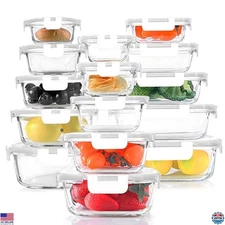 KOMUEE 30 Pieces Glass Food Storage Containers Set, Glass Meal Prep Containers