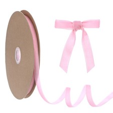Thin Velvet Ribbon, 0.375'' 25 Yards Single Side Christmas Ribbon Pink 