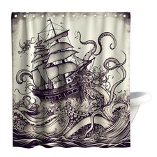 Nautical Octopus Ocean Sailboat Theme Fabric Nautical Shower Curtain Sets Bat...