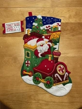Bucilla 18” Felt Christmas Stocking FINISHED Completed -Santa Peppermint Express